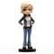 Charming Anime Style Lady Avatar Figure - Light Brown And Navy
