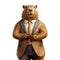 Charming Anthropomorphic Capybara In Suit: Hiperrealistic Cartoon Illustration