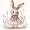 Charming anthropomorphic rabbit in a soft pink dress