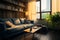 Charming apartment Sofa, stylish table, and a book by the window