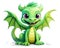 This charming artwork features a cute cartoon-style green dragon.