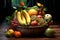 A charming basket overflowing with a variety of delicious, ripe fruits