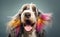 Charming Basset dog against a bright pastel background. Generative AI.