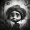 Charming Black And White Animated Girl In Tim Burton Style