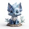 Charming Blue 3d Printed Fox Figurine On Flower - Daz3d Style