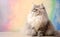 Charming British Longhair Cat against a bright pastel background. Generative AI.