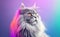 Charming British Longhair Cat against a bright pastel background. Generative AI.