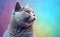 Charming British Shorthair Cat against a bright pastel background. Generative AI.