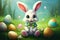 A Charming Bunny Amongst Easter Eggs and Blooms - Generative AI