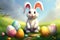 A Charming Bunny Amongst Easter Eggs and Blooms - Generative AI