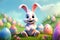 A Charming Bunny Amongst Easter Eggs and Blooms - Generative AI