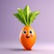 Charming Carrot: 3D Render of a Cute Carrot Isolated Against a Solid Background