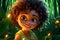 A charming cartoon African girl with striking green eyes