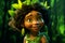 A charming cartoon African girl with striking green eyes