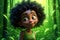 A charming cartoon African girl with striking green eyes