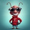 Charming Cartoon Ant With Glasses And Sweater - Digital Art Mashup