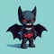 Charming Cartoon Batman In Red: Dark Cyan 8-bit Pixel Art