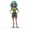 Charming Cartoon Girl With Green Shorts - 3d Render Character Design