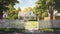 Charming Cartoon Illustration Of A House, Yard, And Fence