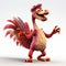 Charming Cartoon Rooster With Pink Feathers And Playful Dragon Art
