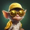 Charming Cartoon Tarsier Illustration With Yellow Shirt And White Hat