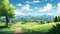 Charming Cartoonish Illustration Of Woodbury, Connecticut With Serene Mountains