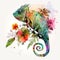 Charming Chameleon Colorful Flower and Watercolor Art - Generative AI