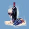 Charming Character Illustrations Of Wine Glass, Bottle, And Grapes In Speedpainting Style
