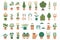 Charming collection of home gardening vector icons, featuring variety of potted plants, tools, garden elements on white background