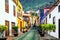 Charming colorful streets of old colonial town Garachico in Tener