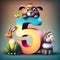 Charming colourful fictional animal cartoons with a number letter illustration