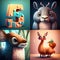 Charming colourful fictional animal cartoons with a number letter illustration