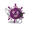 Charming coronavirus kidney failure cartoon character design wearing headphone