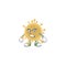 Charming coronavirus particle mascot design style waving hand