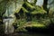 Charming Cottage nestled moss. Generate Ai