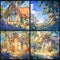 Charming Cottage Stained Glass Tribute, 4-Panel Set