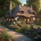 A charming country cottage with a thatched roof, flower-filled garden, and a cozy interior Quaint and picturesque countryside re