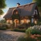 A charming country cottage with a thatched roof, flower-filled garden, and a cozy interior Quaint and picturesque countryside3