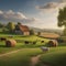 Charming countryside scene with rolling hills and farm animals A peaceful and idyllic rural landscape2