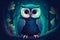 A charming and curious owl with wide eyes peering through the trees. AI Generated