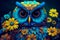 A charming and curious owl with wide eyes peering through the trees. AI Generated