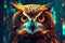 A charming and curious owl with wide eyes peering through the trees. AI Generated