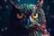 A charming and curious owl with wide eyes peering through the trees. AI Generated