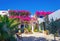 Charming Cyclades architecture of Kamari village Santorini Greece