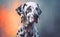 Charming Dalmatian dog against a bright pastel background. Generative AI.