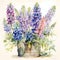 Charming Delphiniums: A Delightful Watercolor Series in a Pot AI Generated