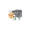 A charming digital camera mascot design style having a box