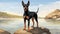 Charming Doberman Pinscher Puppy Illustration On Rock Background