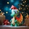 charming dragon,symbol of the new year 2024,in a Christmas hat,with gifts,illustration