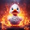 Charming Duck Cartoon With Flames - Cute And Vibrant Design